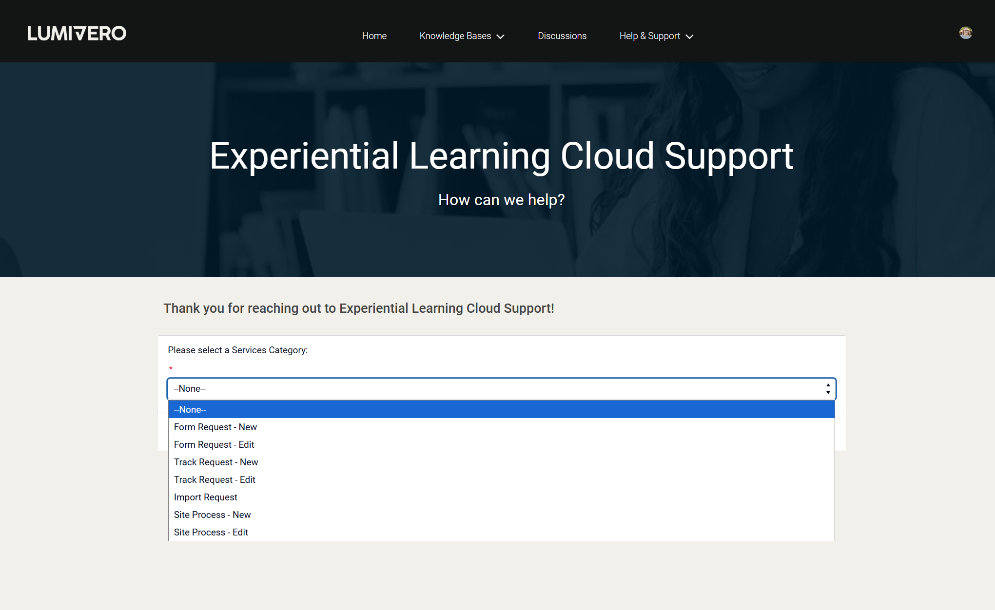 Experiential Learning Cloud: Submitting a Service Request