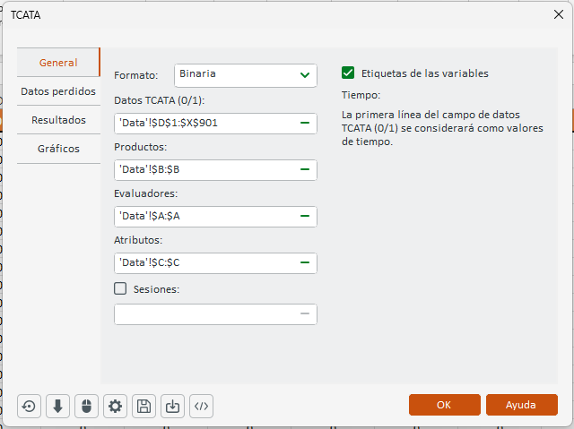 XLSTAT: Análisis temporal Check-All-That-Apply TCATA en Excel