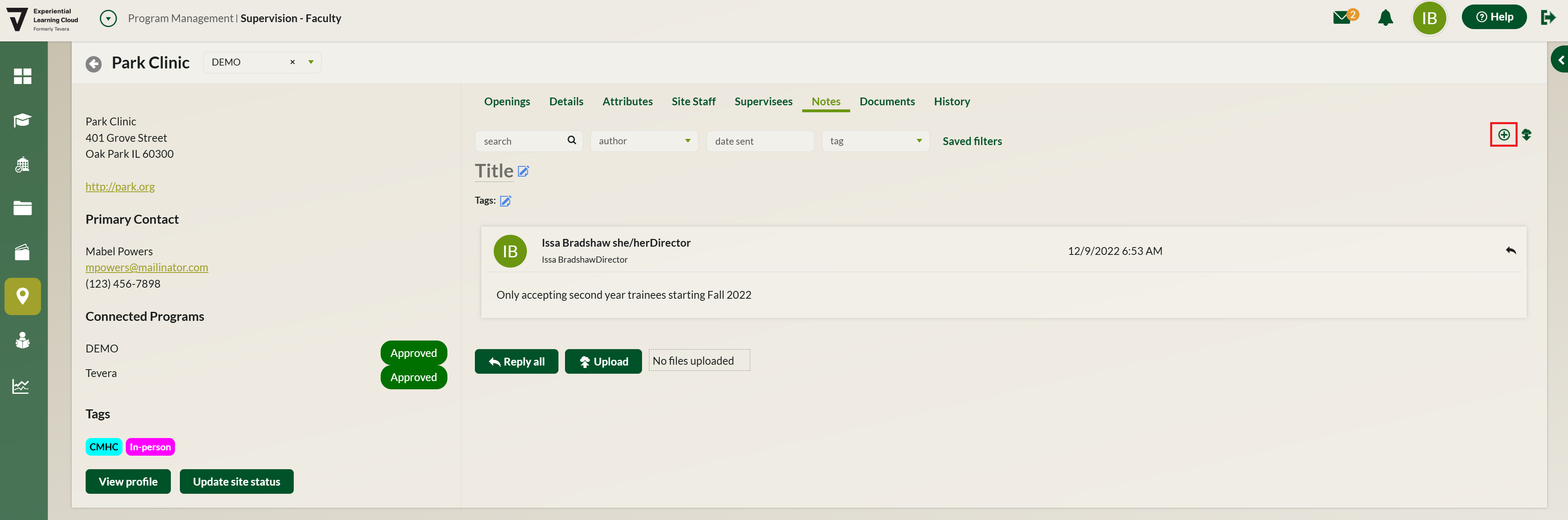 Experiential Learning Cloud: Site Management Workspace