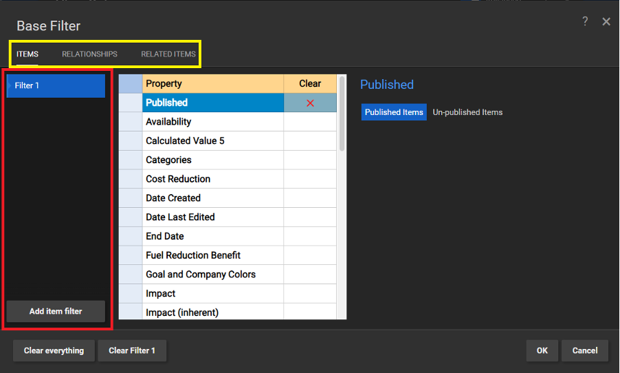SharpCloud: Base Filters