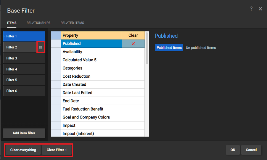 SharpCloud: Base Filters