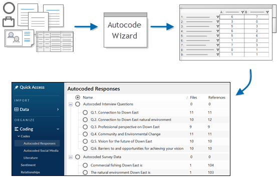 The process of auto coding by theme via the auto code wizard.