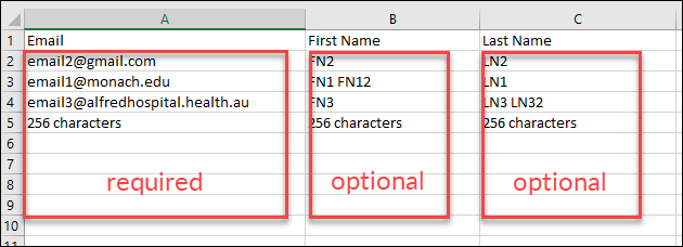 Users upload template csv