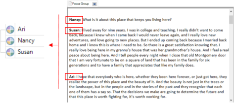 Interview transcript auto coded by speaker.