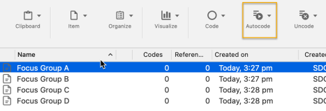 Auto coding selected Focus Group transcripts.