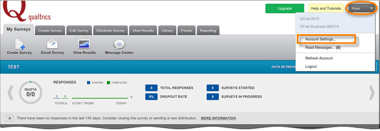 A Qualitrics screen showing where to log on