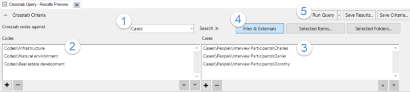 Example of Crosstab query criteria.