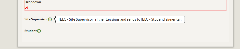 Hovering over the information icon to reveal a signature line's signer tags