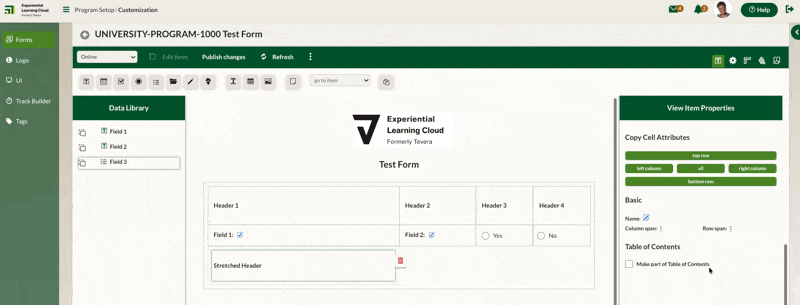 Setting the Column span value under the Basic heading