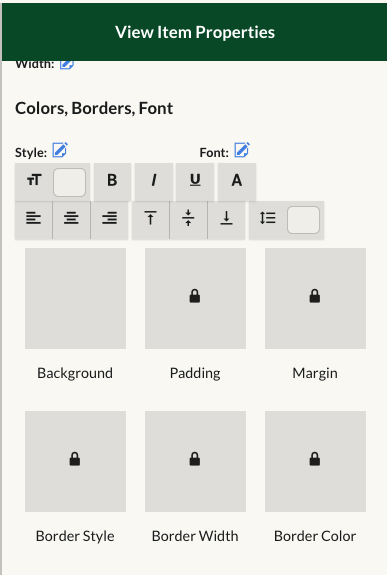 The Border Style square in the Colors, Borders, Font area