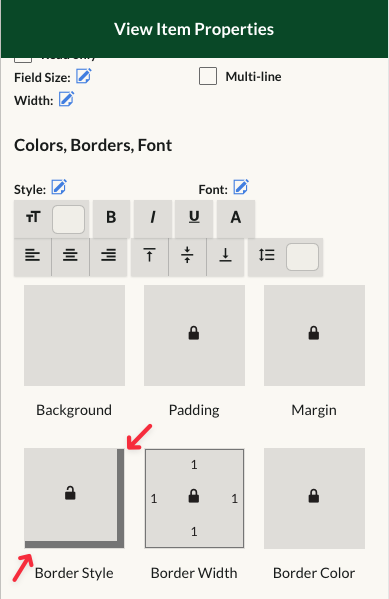 Data fields with only right and bottom borders applied