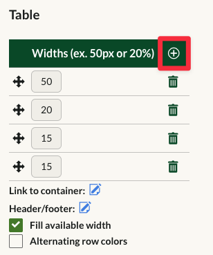 The plus icon used to add a column to a table