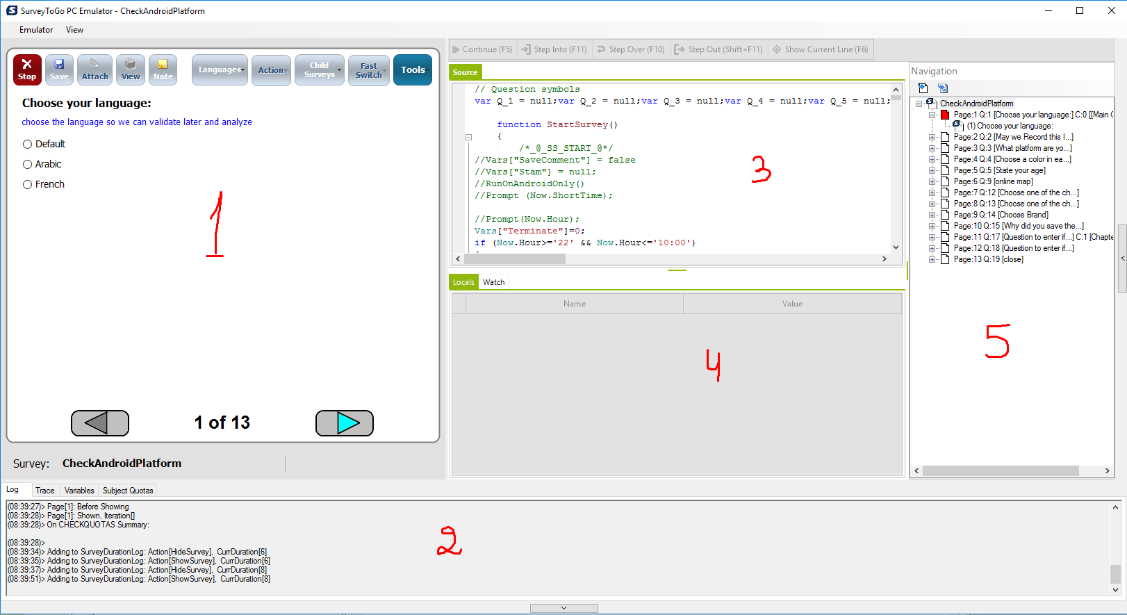 SurveyToGo: Survey Emulator Debugger